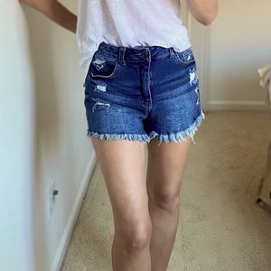 High waisted distressed frayed denim jean shorts M